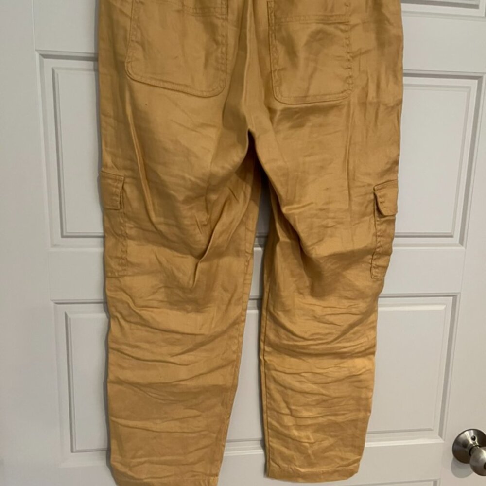 Liverpool Los Angeles Women's Yellow Linen Cargo Pants Size 2/26 Drawstring Crop - Picture 4 of 10